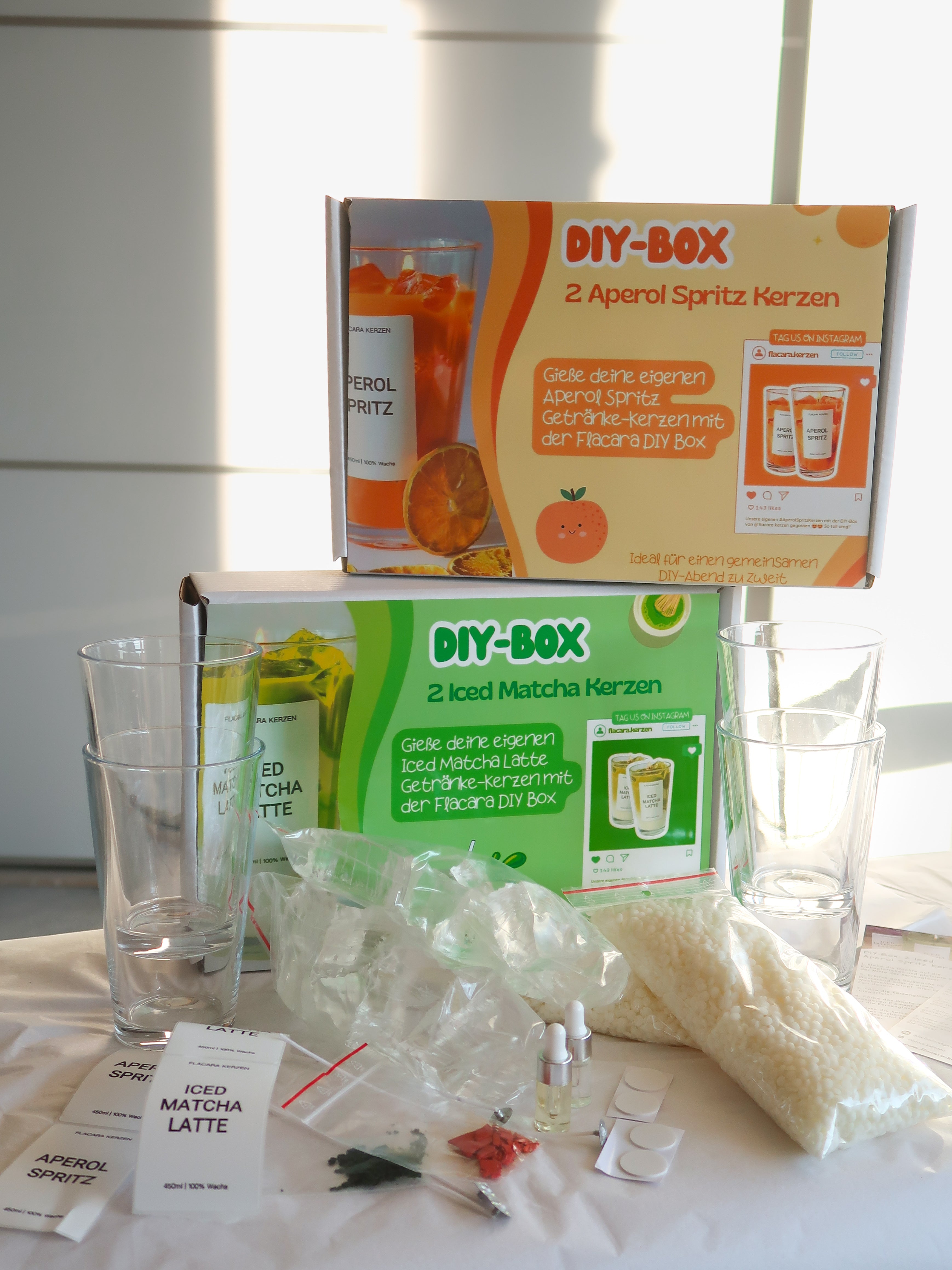 DIY-Boxen Spar-Set: 2 Aperol & 2 Matcha Duftkerzen